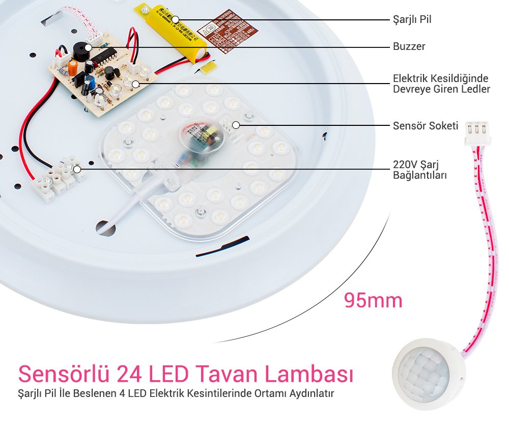  Şarjlı 95 Mm Tavan Lambası