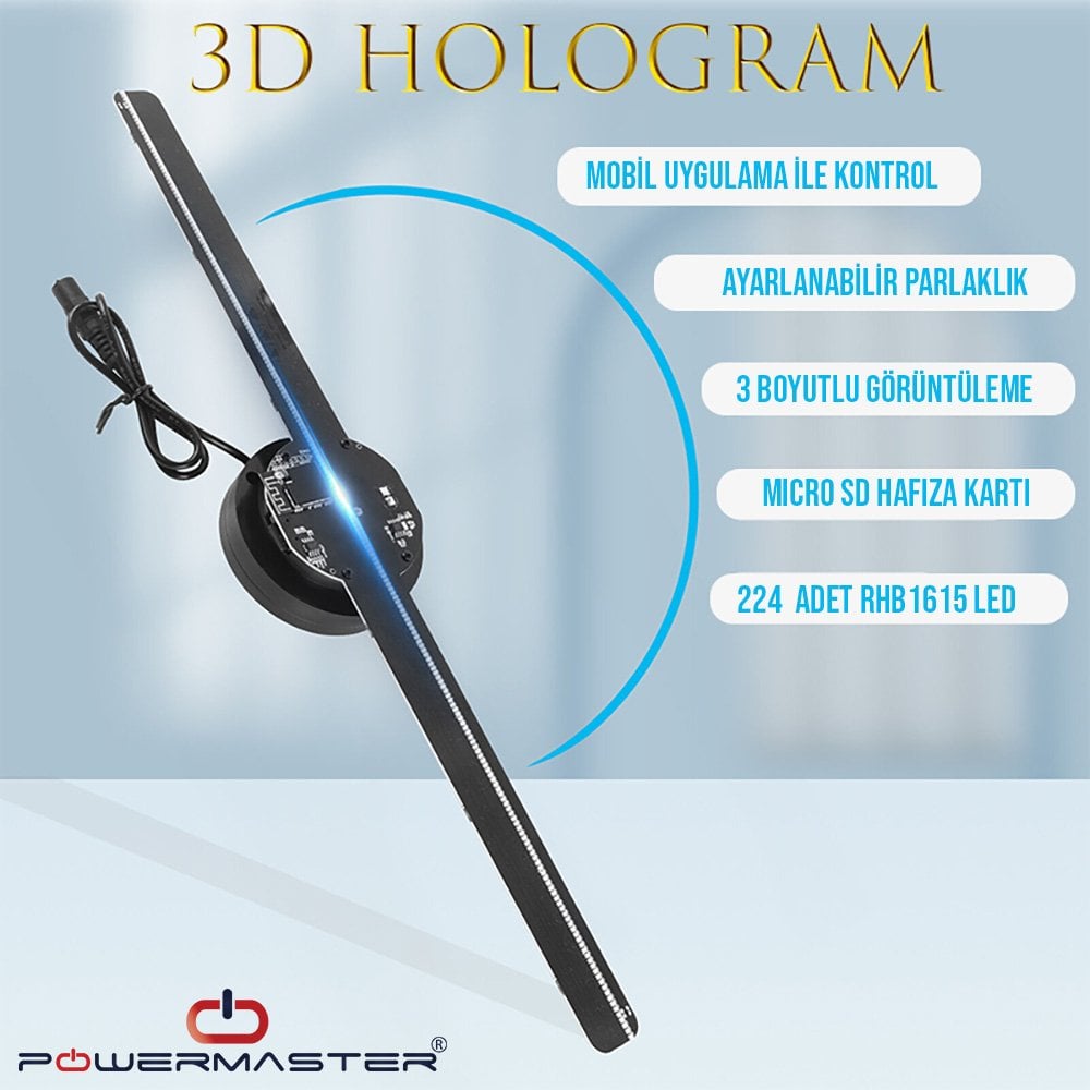 F-1 12 Volt 170 Derece Görüş Açılı 430 Mm X 430 Mm X 39 Mm Smart 3d Hologram Fan