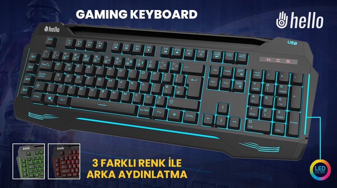 Hello HL-4616 4 Makro Tuşlu 3 Renk Işıklı Gaming Oyuncu Klavye