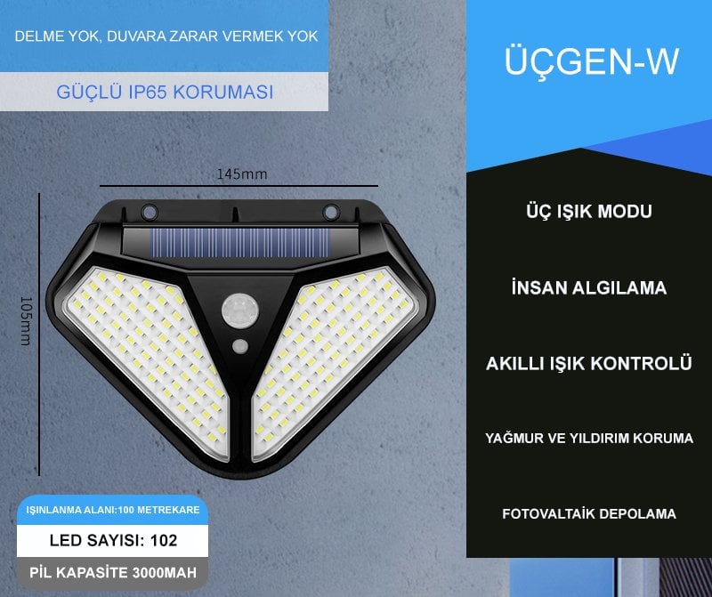  LF-1728A Çok Fonksiyonlu 3 Modlu Hareket Sensörlü 102 Cob Ledli İndüksiyon Duvar Lambası İçerik