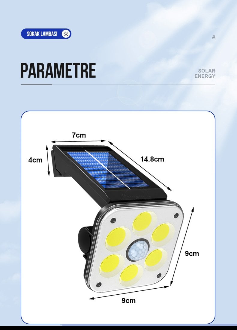  LF-1750A 54 Cob Ledli 3 Modlu Sensörlü Solar Duvar Lambası İçerik