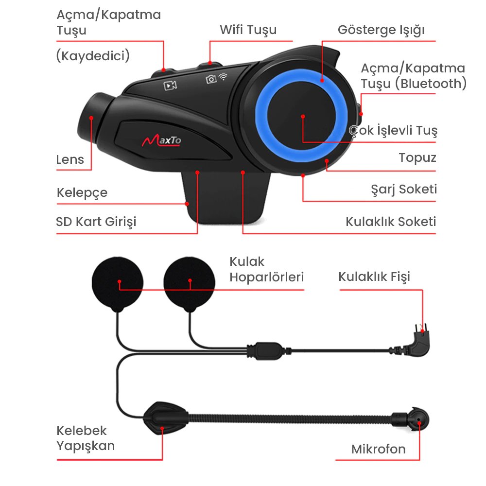 Magicvoice M3 Motosiklet Bluetooth Intercom Kulaklık