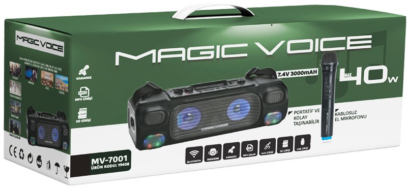 Magicvoice MV-7001 VHF El Mikrofonlu USB-SD-BT Işıklı 40 W Taşınabilir Anfi