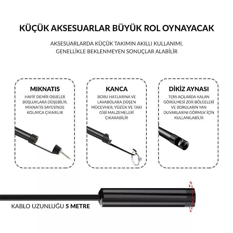 Powermaster PM-14281 3 İnç LCD Ekranlı 5 Metre Kablolu Dijital Endoskop Yılan Kamera İçerik