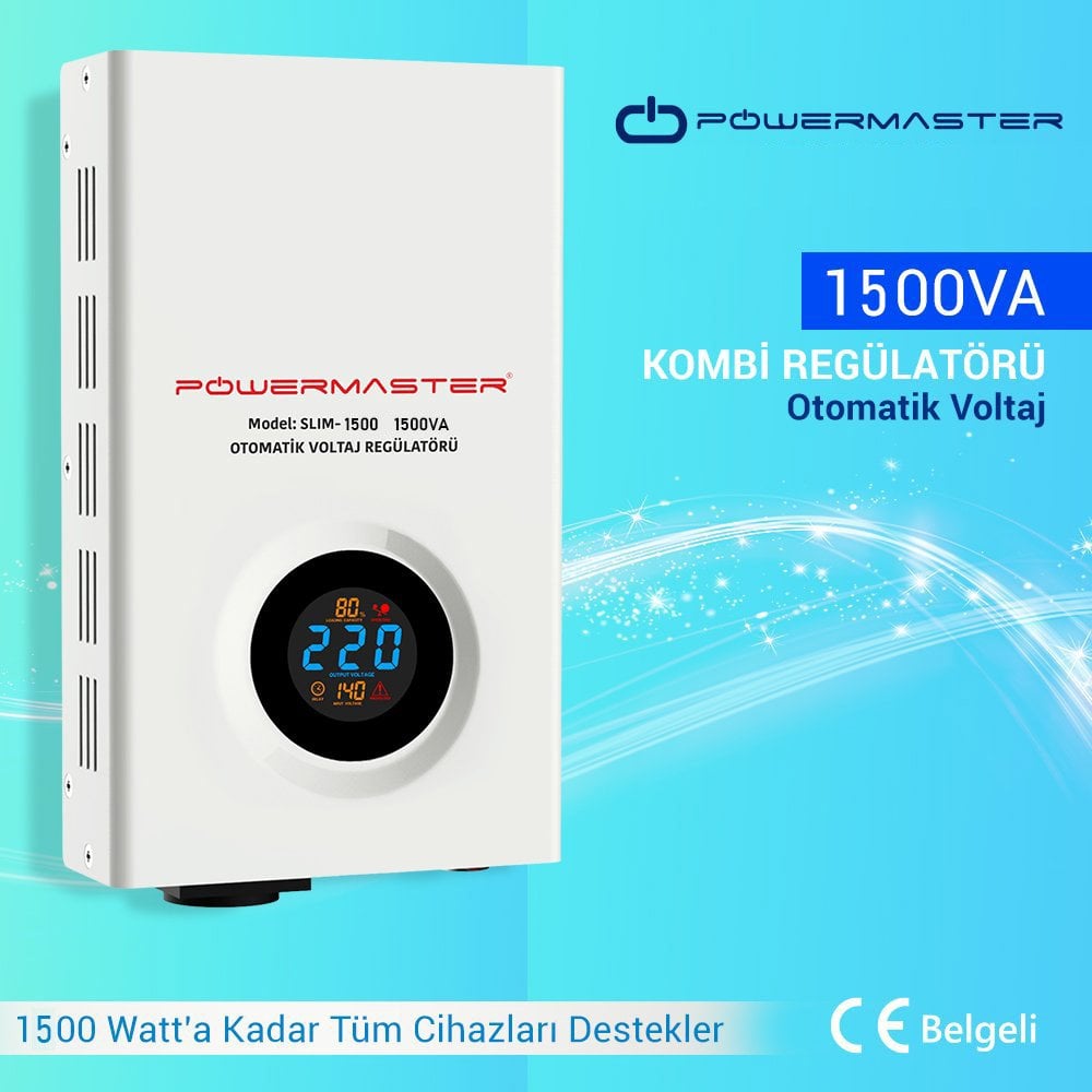 Powermaster Slim-1500 Otomatik 900 Watt Voltaj Regülatörü 1500VA (Kombi Regülatörü)