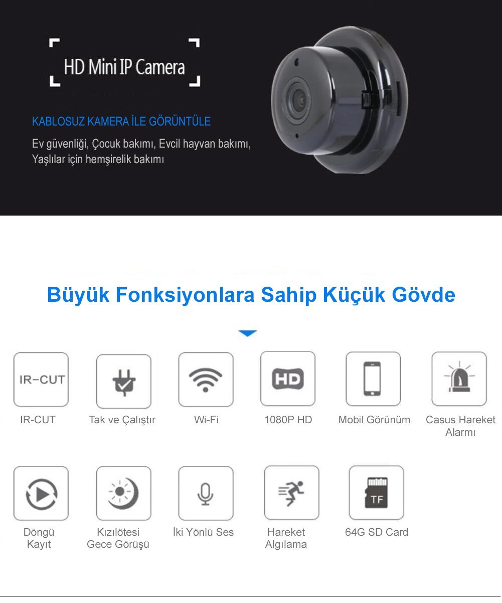  PM-4792 V380 Gece Görüşlü Mikrofonlu 1080P Wifi IP Kamera