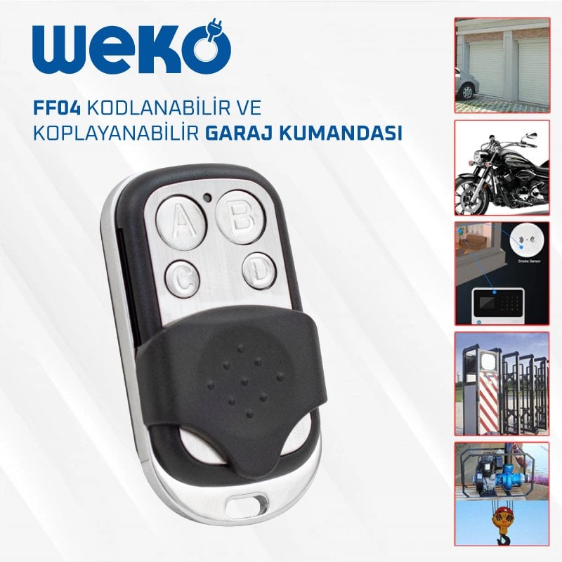 Weko FF04 Kodlanabilir - Kopyalanabilir Garaj Kumandası (A-B-C-D Tuşlu)