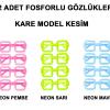 Fosforlu Kare Model Glow Parti Gözlüğü Karanlıkta Yanan Gözlükler 12 Adet (2818)