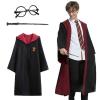 Harry Potter Gryffindor Kapişonlu Çocuk Kostüm + Asa + Gözlük Seti 7-8 Yaş (2818)